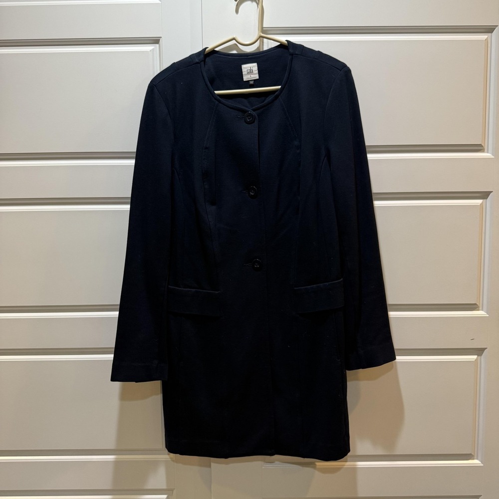 Cabi Jacket Womens Large Navy Longline Blazer Two Button Stretch Knit Pockets - Picture 1 of 8